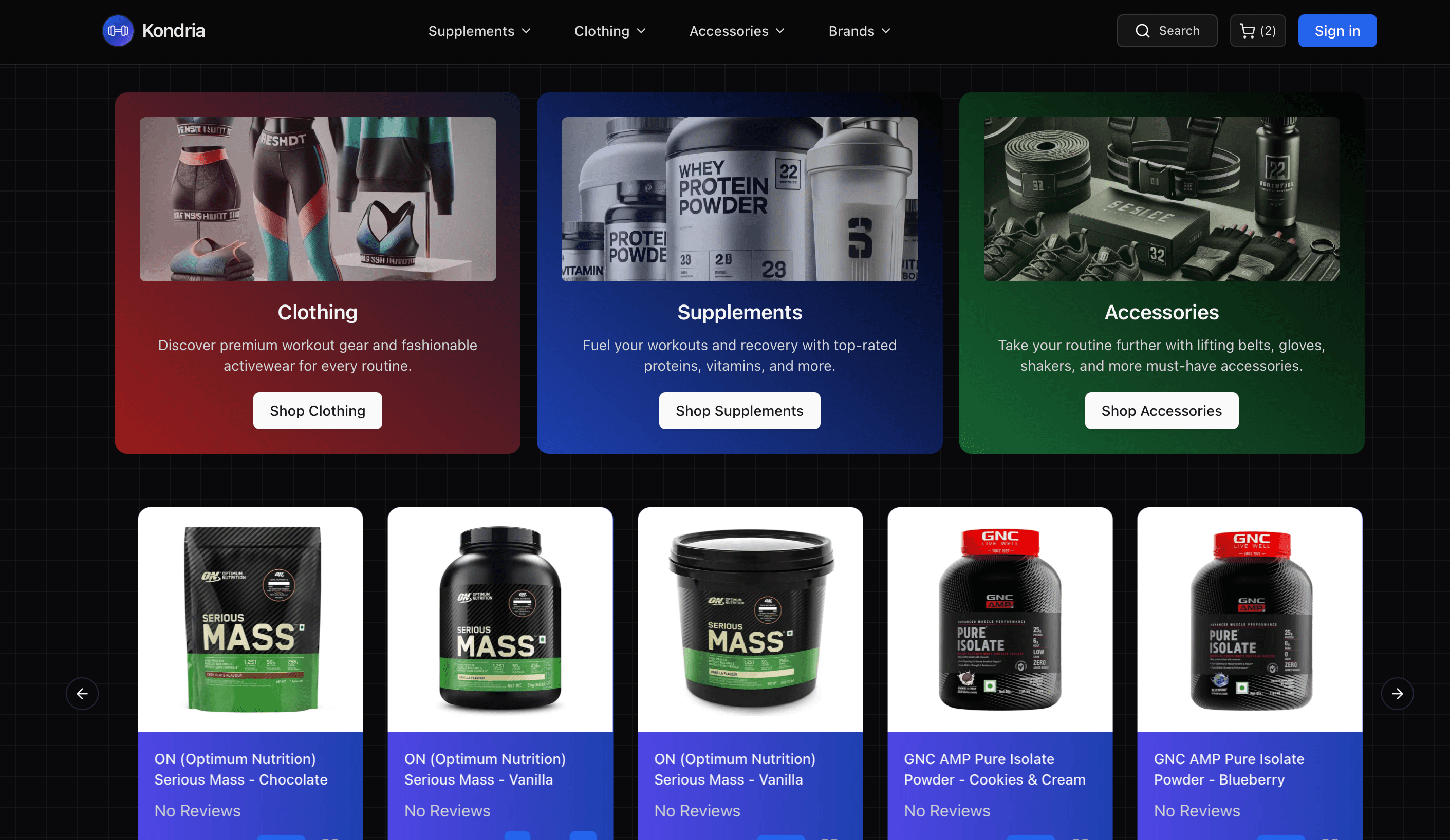 Kondria commerce module interface